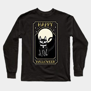 Happy Halloween Black Cat Design Long Sleeve T-Shirt